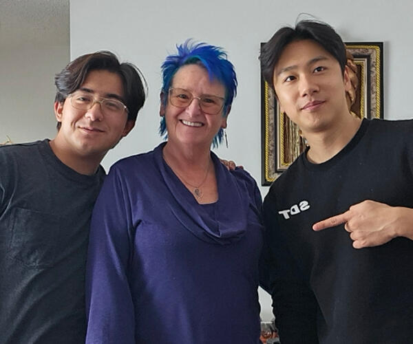 Kim with students